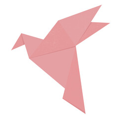 Pink Origami Paper Crane. Hobby. Vector illustration. Isolated on White Background