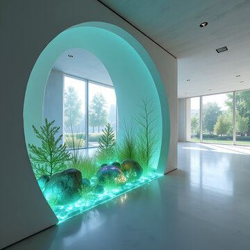 Bioluminescent Biopolymer Architectural Partition in Minimalist Interior