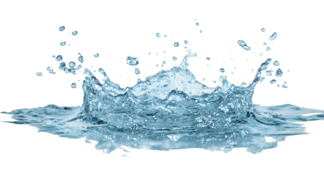 Water splash, crystalline,  on dark background.  A  powerful  splash radiates outwards.  Clear,  fresh,  and  dynamic