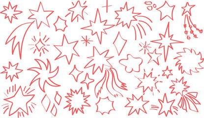 Hand-drawn cosmic sparks meteorites and twinkling stars in crayon and charcoal doodle style