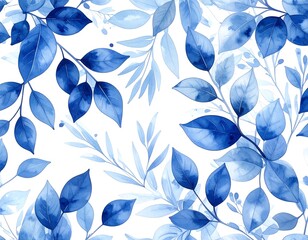 Delicate, light-blue leaf pattern on white background.  Watercolor style