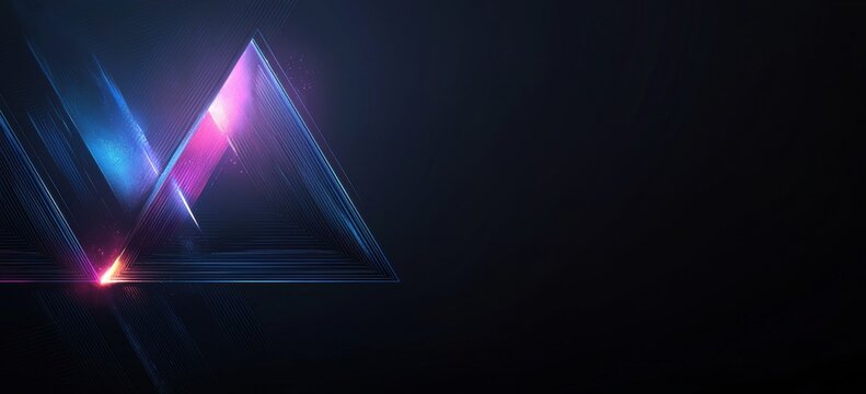 Abstract glowing triangular design with light effects on dark background