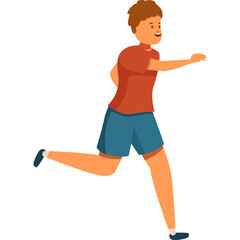 Cartoon Boy Running in Orange Shirt and Blue Shorts Full Body View Transparent Background Vector Illustration