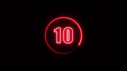 Neon countdown timer from 15 to 0 animation isolated on black background - Powered by Adobe