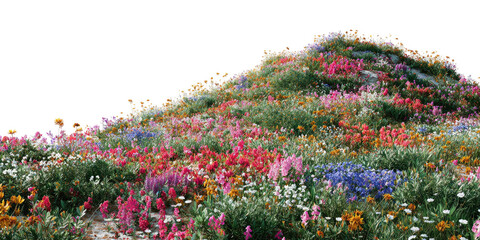 Colorful flower hill, vibrant and lush