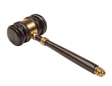 Dark wooden gavel with gold accents