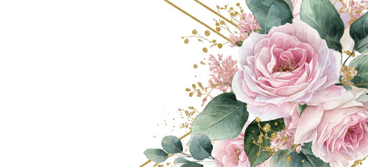 Watercolor floral bouquet with gold accents