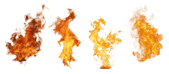 Four abstract flame shapes against a black background