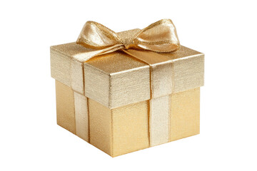Golden gift box with a satin ribbon bow