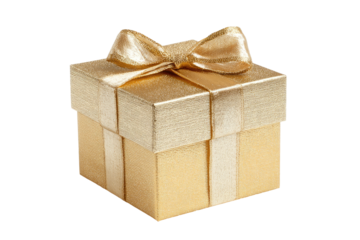 Golden gift box with a satin ribbon bow