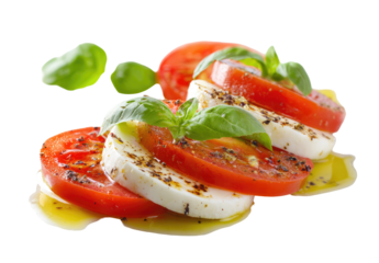 Slices of fresh mozzarella and tomato with basil