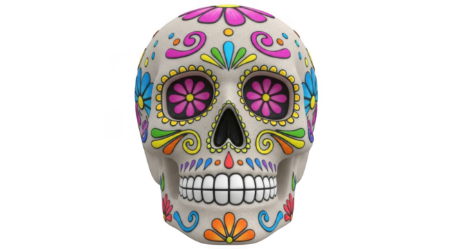 Colorful sugar skull isolated on transparent background