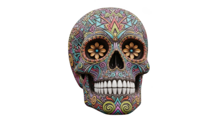 Colorful sugar skull isolated on transparent background