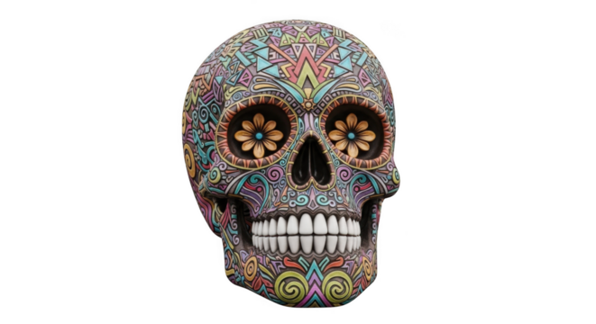 Colorful sugar skull isolated on transparent background