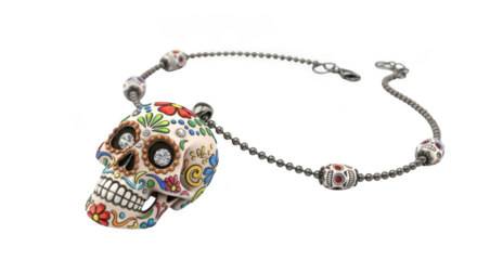 Day of the dead sugar skull necklace isolated on transparent background