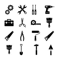 A series of black and white wrench tool icons. Vector icon set. Isolated on a white background.