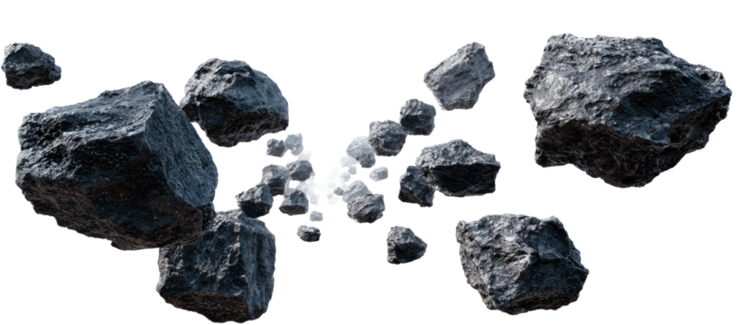 Scattered space rocks against black background
