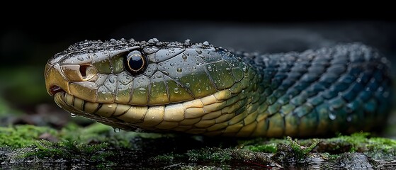 Fototapeta premium A snake with a wet face and a wet tail