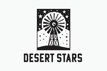 Black desert logo with the wind mill, ground and stars visible clearly above