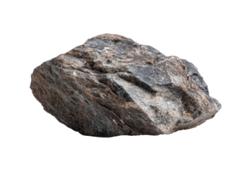 Close-up of a rough, unevenly textured stone.  Grayish-brown hues with darker streaks.  Solid, substantial shape