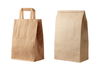 Two kraft paper shopping bags.  One with a handle, one without.  Both are light brown