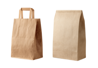 Two kraft paper shopping bags.  One with a handle, one without.  Both are light brown