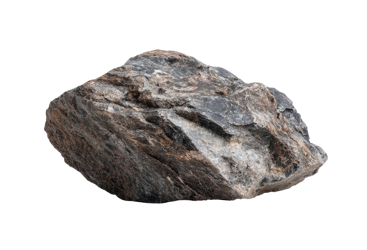 Close-up of a rough, unevenly textured stone.  Grayish-brown hues with darker streaks.  Solid, substantial shape