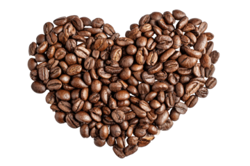 Coffee beans arranged in a heart shape