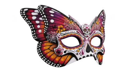 Day of the dead butterfly mask isolated on transparent background