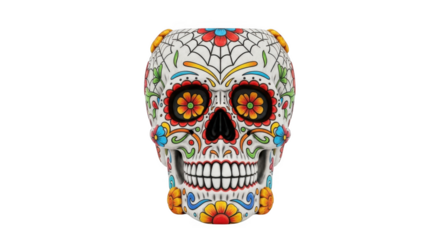 Colorful sugar skull isolated on transparent background