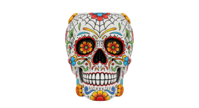Colorful sugar skull isolated on transparent background