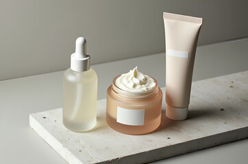 Minimalist Skincare Products on Textured Concrete