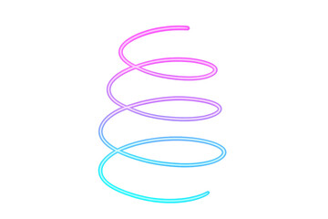 Neon glowing spiral line creating an abstract light effect, gradient pink and blue colors, transparent background element