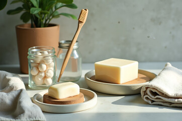 Zero-Waste Bathroom Essentials Still Life