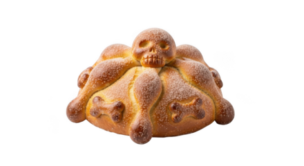 Pan de muerto, traditional mexican sweet bread isolated on transparent background