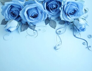 Light blue roses, delicate swirls, pastel background