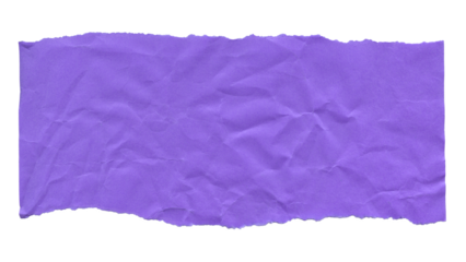 Strip of crumpled purple paper with torn edges texture isolated. Old antique sheet paper with space for text.