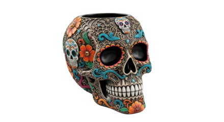 Colorful sugar skull isolated on transparent background
