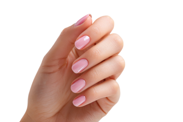 Close-up of a hand with light pink manicured nails