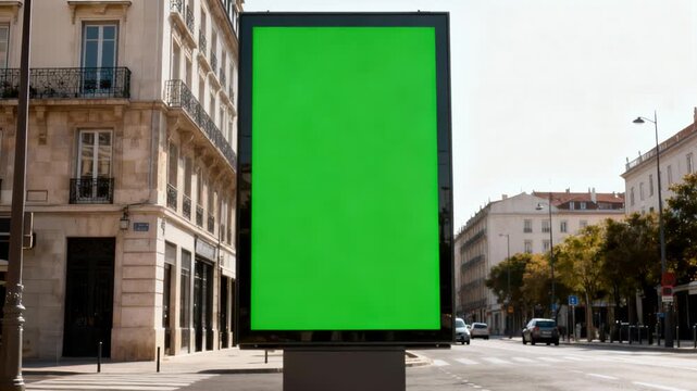 Green Screen Digital Advertising Billboard on a Sunny City Street