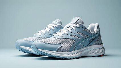 Unbranded modern running shoes on light gray seamless backdrop