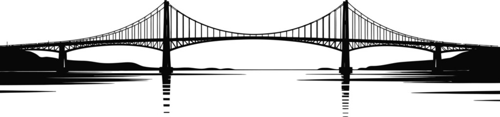 Confederation Bridge is one of the most famous bridges in Canada, black and white, white background, vector Silhouette 
