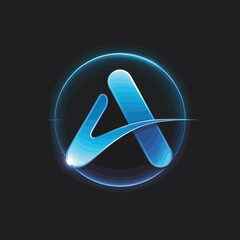 Futuristic lettermark design a sleek neon blue gradient glow emblem