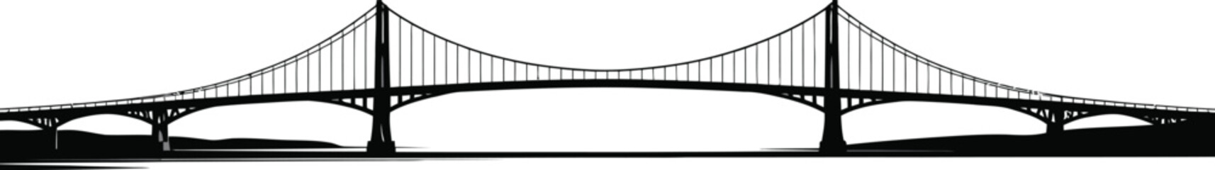Confederation Bridge is one of the most famous bridges in Canada, black and white, white background, vector Silhouette 