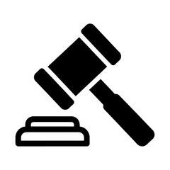 Solid Black Gavel and Sound Block Icon, Minimalist Vector Design