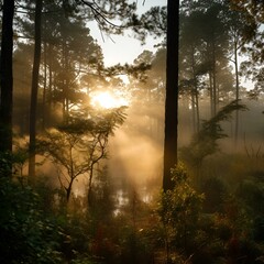 misty morning in the forest