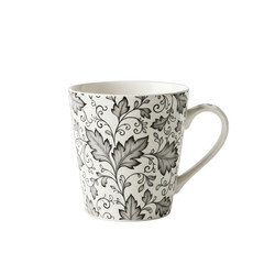 White Mug with Black Floral Pattern isolated on a transparent background