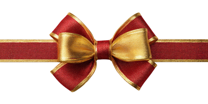 A crimson and gold bow atop a wide ribbon