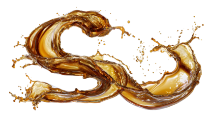 Dynamic splash of coffee liquid forming an elegant s shape for design and creativity
