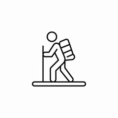 hiker with backpack and pole icon sign vector